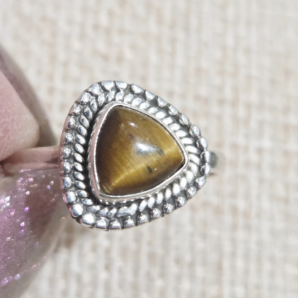 Silver Tigers Eye Stone Women's Ring